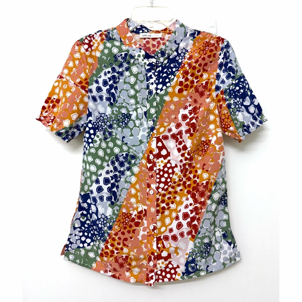 Adeam Giraffe Polka Dots Spots Colorblock Print Top Blouse Stripe Orange Green S